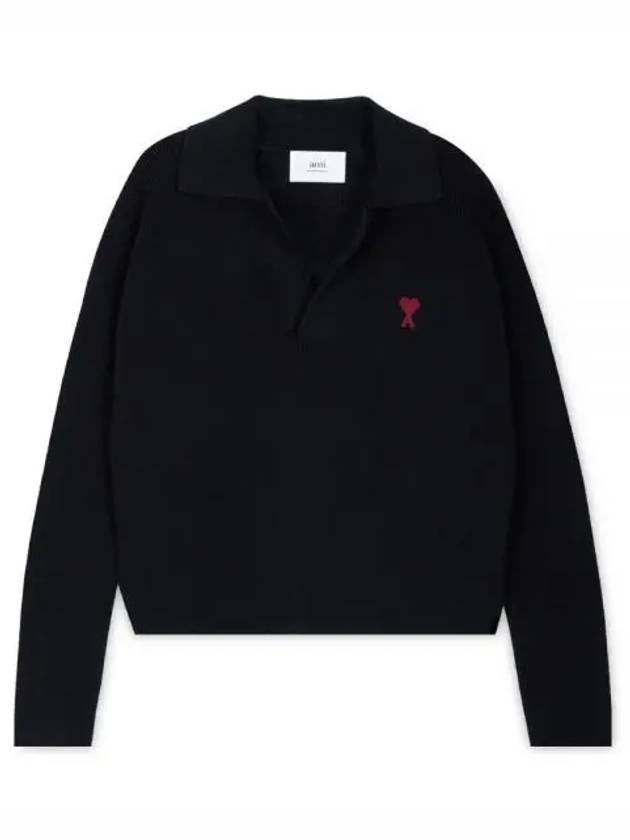 De Coeur Small Heart Logo Polo Knit Top Black - AMI - BALAAN 2