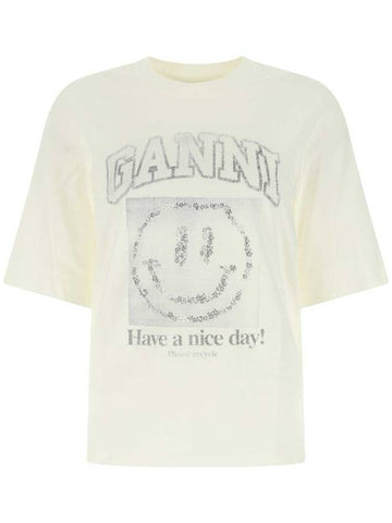 Smiley Logo Short Sleeve T-Shirt White - GANNI - BALAAN 1