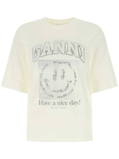 Smiley Logo Short Sleeve T-Shirt White - GANNI - BALAAN 1