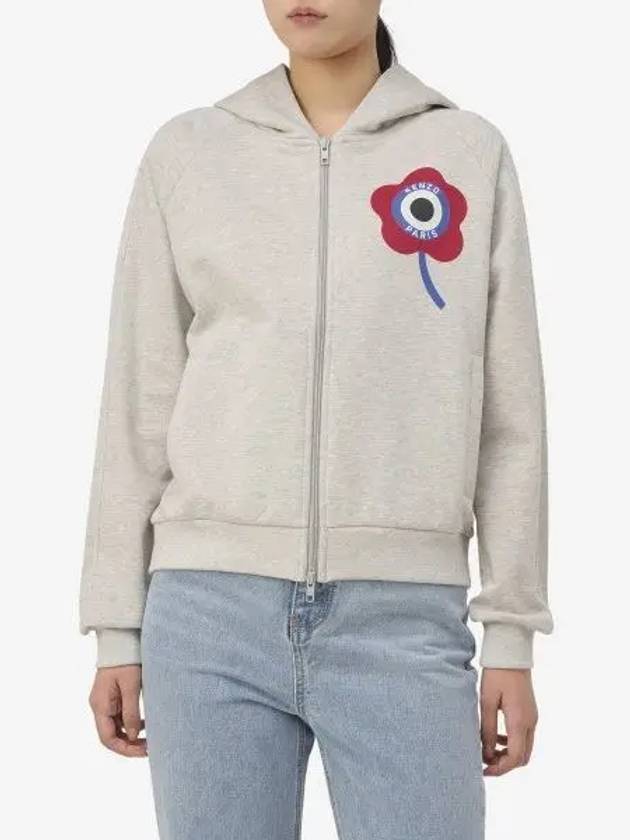 Women's Target Flower Cotton Zip-Up Hoodie Grey - KENZO - BALAAN 2