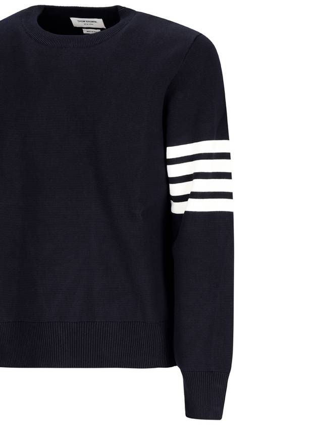 4 Bar Armband Milano Stitch Knit Top Navy - THOM BROWNE - BALAAN 4