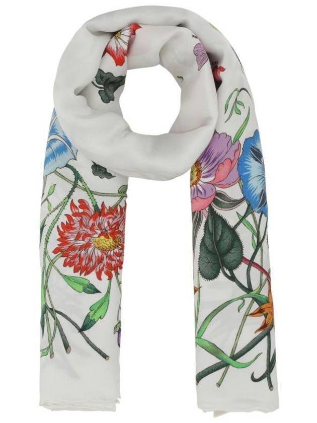 Flora Print Square Silk Scarf White - GUCCI - BALAAN 1