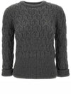 Merino Crisscross Cable Stitch Crewneck Knit Top Grey - THOM BROWNE - BALAAN 2