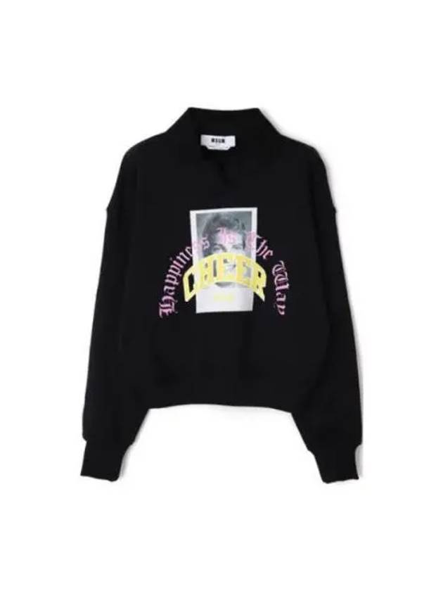 Open Collar Cotton Sweatshirt Black - MSGM - BALAAN 2