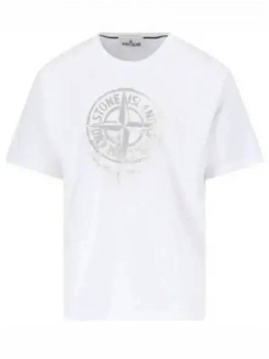 Men's Logo Print Crew Neck Short Sleeve T-Shirt White - STONE ISLAND - BALAAN 2