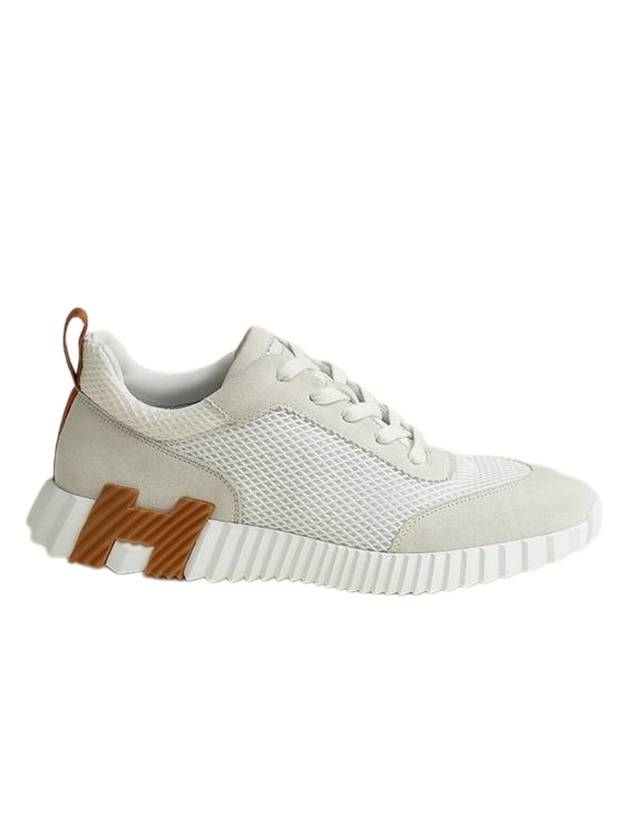 Men's Bouncing Mesh Suede Goatskin Low Top Sneakers White - HERMES - BALAAN 1