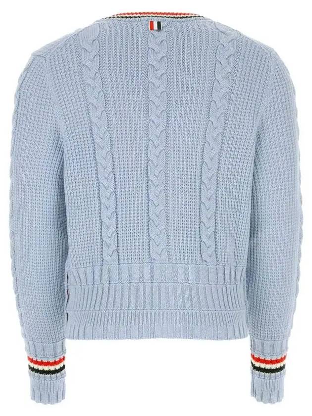 Cable Stripe Classic V-neck Merino Wool Cardigan Blue - THOM BROWNE - BALAAN 3