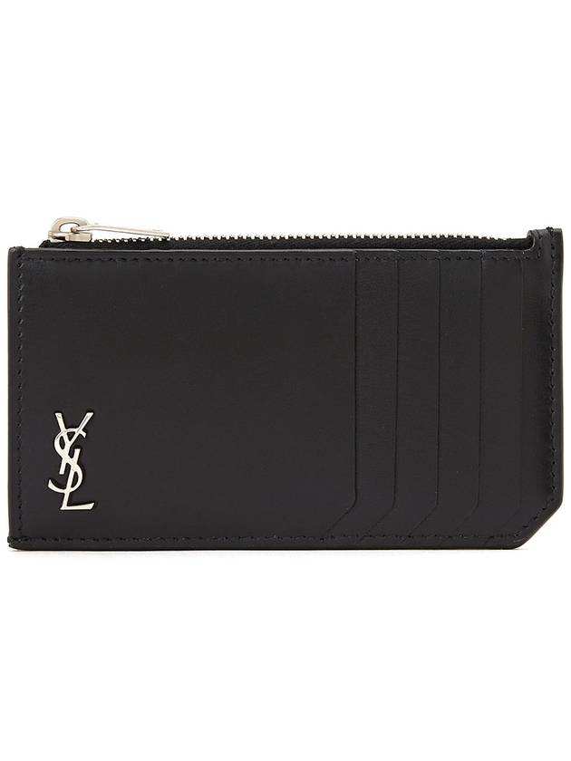 Tiny Cassandre Fragments Silver Hardware Leather Zipper Card Wallet Black - SAINT LAURENT - BALAAN 2