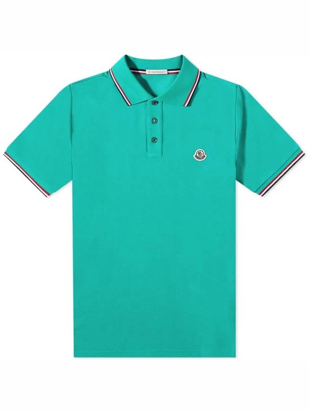 Stripe Trimming Logo Short Sleeve Polo Shirt Green - MONCLER - BALAAN 1