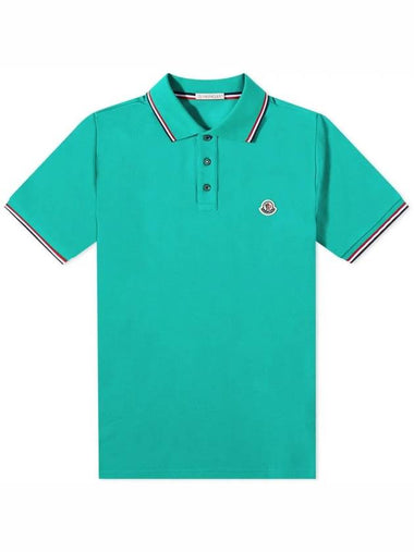 Stripe Trimming Logo Short Sleeve Polo Shirt Green - MONCLER - BALAAN 1