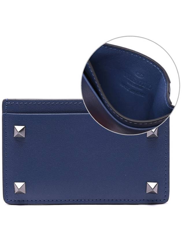 Rockstud Leather Card Wallet Navy - VALENTINO - BALAAN 3