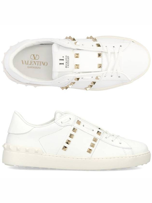 Rockstud Untitled Calfskin Low Top Sneakers White - VALENTINO - BALAAN.