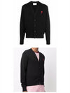 Heart Logo Merino Wool Cardigan Black - AMI - BALAAN 6