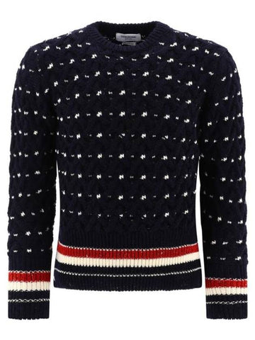 Wool Mohair Long Sleeve Knit Top Navy - THOM BROWNE - BALAAN 1