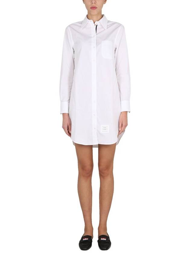 Women's Point Collar Poplin Short Dress White - THOM BROWNE - BALAAN 5