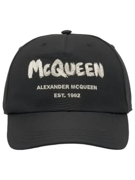 Graffiti Logo Ball Cap Black Ivory Hat - ALEXANDER MCQUEEN - BALAAN 1