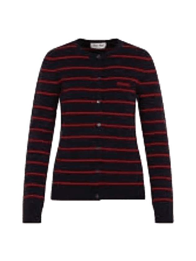 Logo Striped Cardigan Red Navy - MIU MIU - BALAAN 1