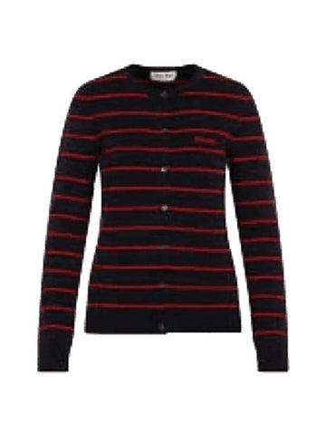 Logo Striped Cardigan Red Navy - MIU MIU - BALAAN 1