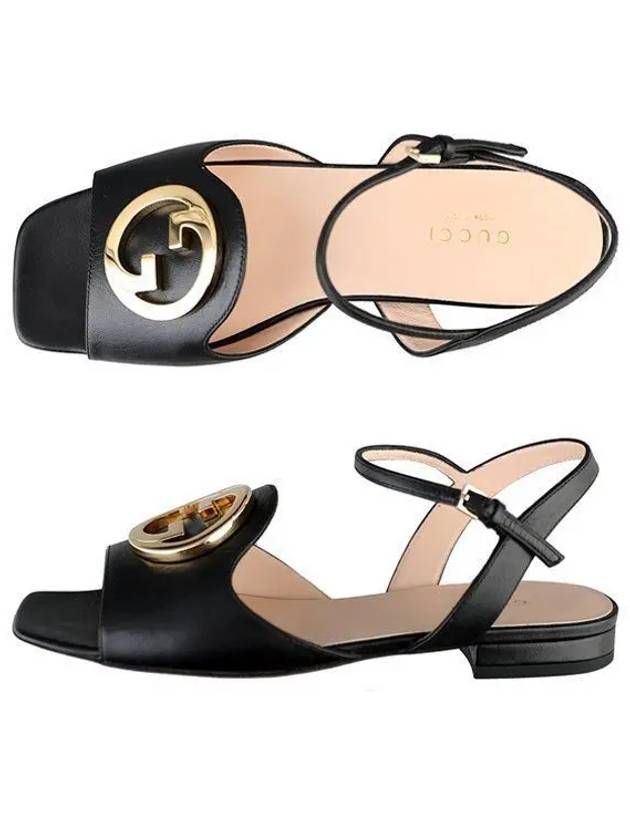 Women's Interlocking G Logo Leather Sandals Black - GUCCI - BALAAN 2