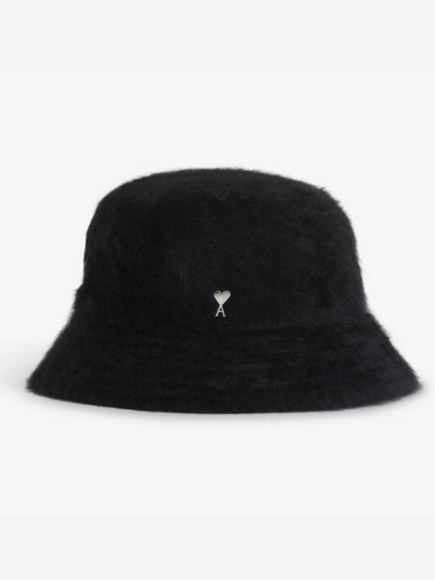 Heart Logo Blended Angora Bucket Hat Black - AMI - BALAAN 2