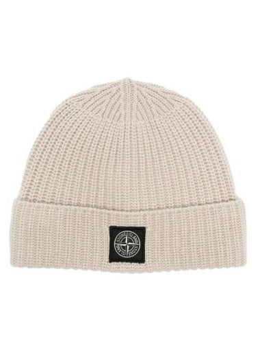 Logo Patch Rib Wool Beanie Beige - STONE ISLAND - BALAAN 1