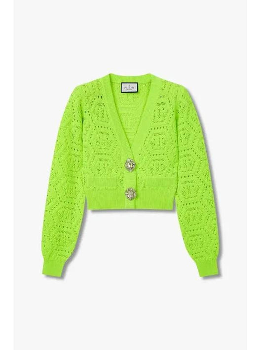 Women s Hexagon Monogram Crochet Cardigan Neon Yellow - PHILIPP PLEIN - BALAAN 1