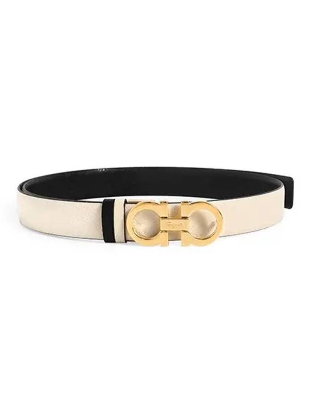 Reversible Gancini Leather Belt Black Bone - SALVATORE FERRAGAMO - BALAAN 4