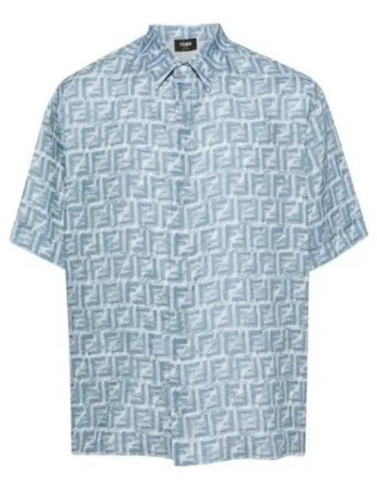 FF Linen Short Sleeve Shirt Blue - FENDI - BALAAN 2