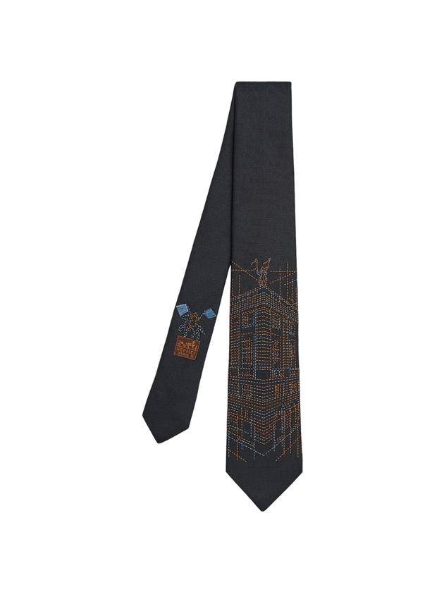 Pique Sellier Silk Tie Marine - HERMES - BALAAN 1