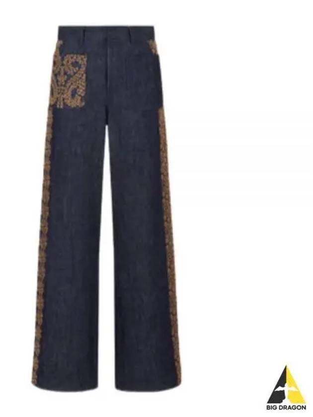 Flower Embroidered Cotton Denim Jeans Blue - DIOR - BALAAN 2