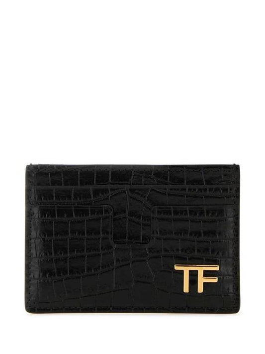 Men's Croc Embossed Leather Card Wallet Black - TOM FORD - BALAAN 1