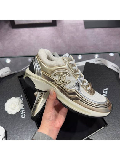 Fabric Laminated Low Top Sneakers Gold - CHANEL - BALAAN 2