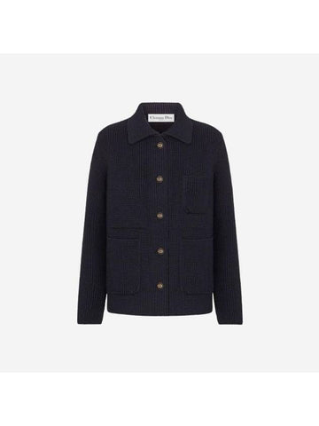 Ribbed Knit Wool Caro Jacket Navy - DIOR - BALAAN 1