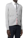 Men's Fine Merino Wool 4 Bar Cuff V-Neck Cardigan Grey - THOM BROWNE - BALAAN 6