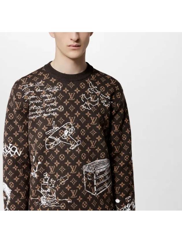 Monogram Embroidered Wool Crew Neck Knit Top Dark Brown - LOUIS VUITTON - BALAAN 8