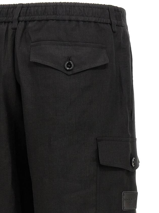 Black Bermuda Shorts With Logo Patch In Linen Man - DOLCE&GABBANA - BALAAN 4