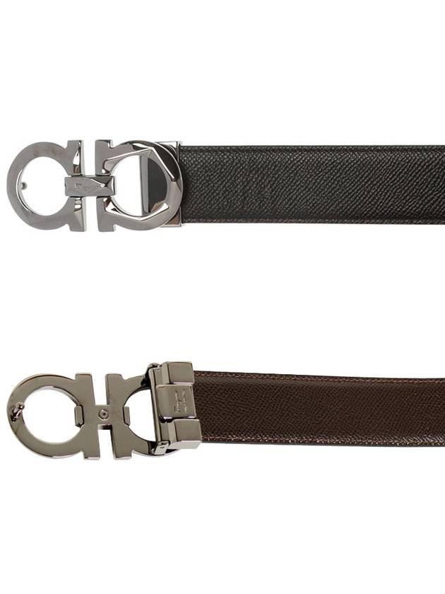 Silver Gancini Reversible Leather Belt Black - SALVATORE FERRAGAMO - BALAAN 3