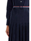 Stripe Flannel Pleated Bottom Belted Cotton Midi Dress Navy - THOM BROWNE - BALAAN 9