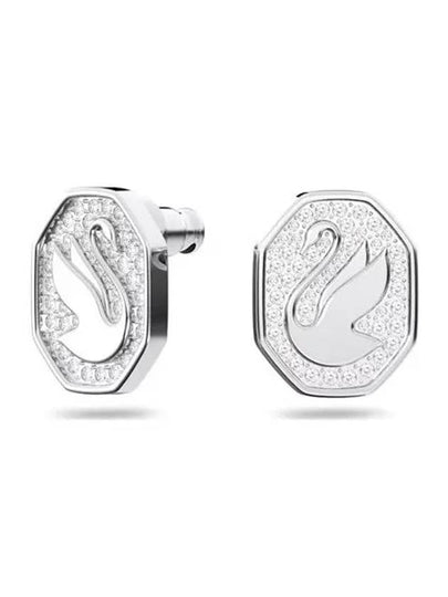 Swan Octagon Emblem Stud Earrings Silver - SWAROVSKI - BALAAN 2