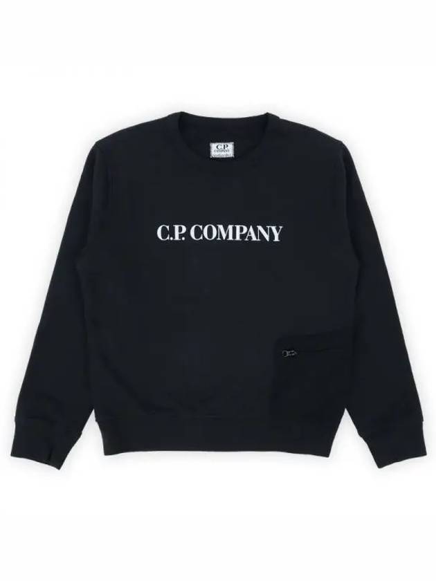 Kids Side Pocket Logo Sweatshirt Navy 14CKSS023B 002246M 888 270619 1146511 - CP COMPANY - BALAAN 1