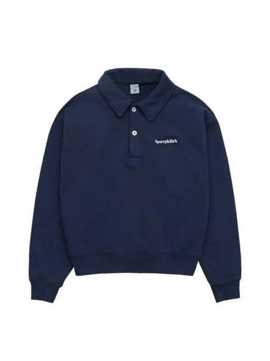 Embroidered Logo Polo Long Sleeve T-shirt Navy - SPORTY & RICH - BALAAN 2