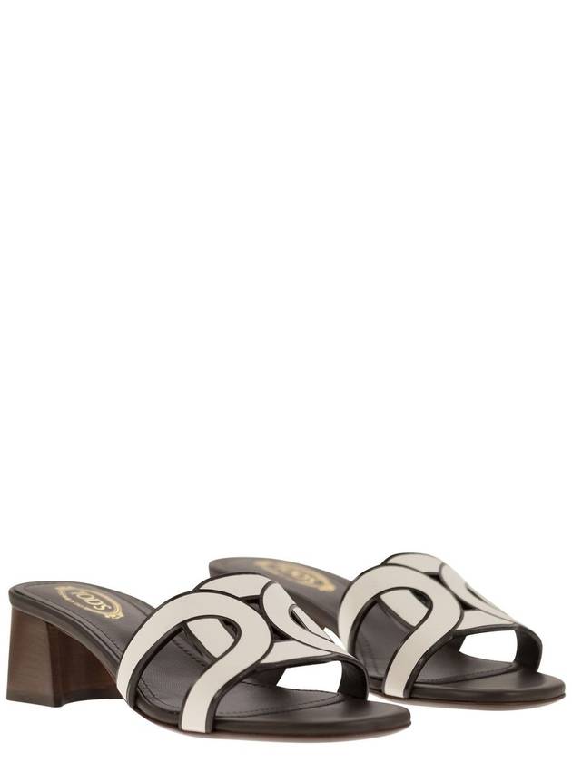 Cut Out Logo Detail Leather Sandal Heels White - TOD'S - BALAAN 5