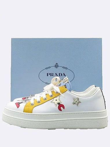 1E461I White Color Saffiano Leather Blended ROBOT Double Sole Low Top Women s Sneakers Size 39 - PRADA - BALAAN 1