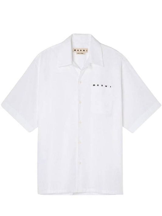 Logo Poplin Bowling Short Sleeve Shirt White - MARNI - BALAAN 1