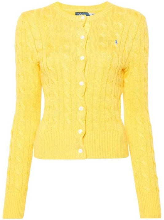 Women's Embroidered Logo Pony Cable Cardigan Yellow - POLO RALPH LAUREN - BALAAN 1