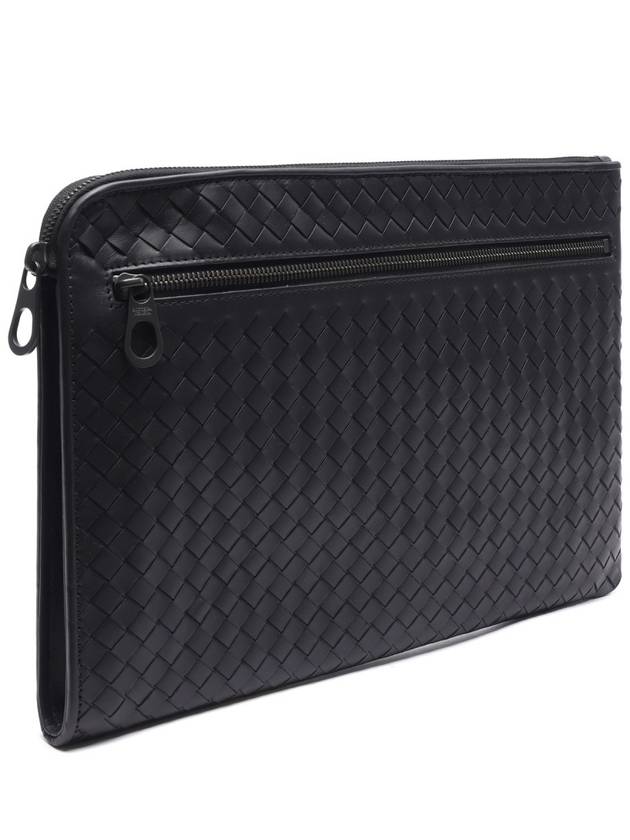 Intrecciato Weaving Zipper Clutch Bag Black - BOTTEGA VENETA - BALAAN 4