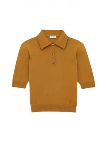 Cassandre Cashmere Polo Shirt Brown - SAINT LAURENT - BALAAN 2