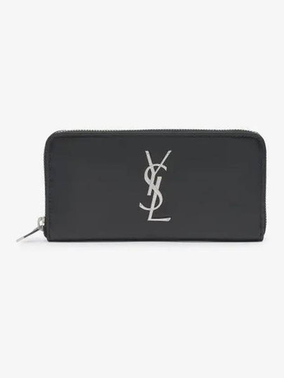 Monogram Silver Logo Zip Around Long Wallet Black - SAINT LAURENT - BALAAN 2