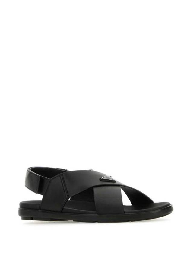 Criss Cross Leather Sandals Black - PRADA - BALAAN 3