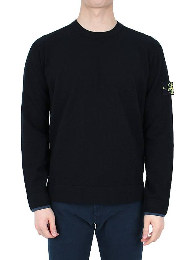 Logo Patch Crew Neck Knit Top Black - STONE ISLAND - BALAAN 3